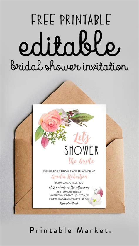 Free Bridal Shower Invitation - Watercolor Flowers Printable