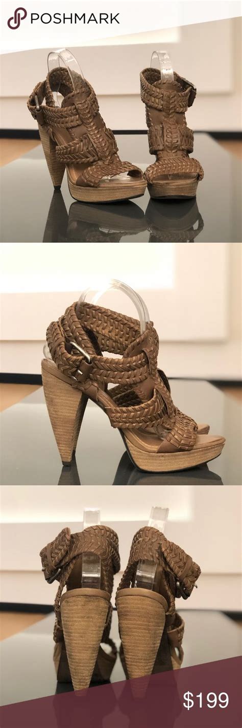 All Saints Bianca Woven Platform Heels EU 39 Woven leather sandals featuring 5" cone stacked ...