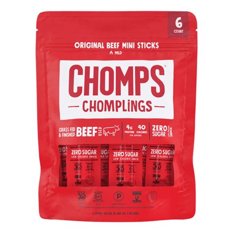 6CT Chomps Mini Beef Jerky Sticks, Original Beef, Keto Snack, Healthy ...