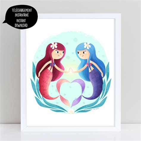 Twin Mermaids Mermaid Art Mermaid Printable Wall Decor - Etsy