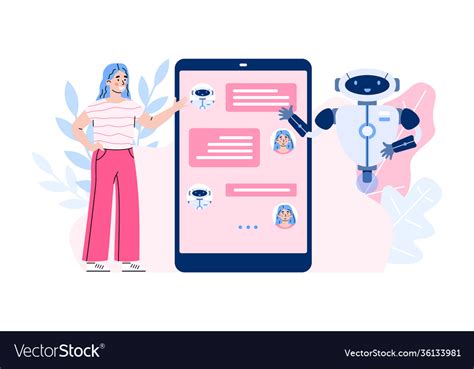 Girl communicate in chat with smart chatbot Vector Image