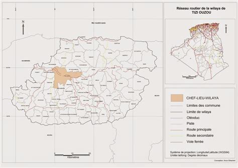 Découpage administratif de l'Algérie & Monographie: Carte du réseau routier de la wilaya de TIZI ...