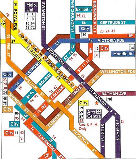 Melbourne city tram map - Melbourne cbd tram map (Australia)