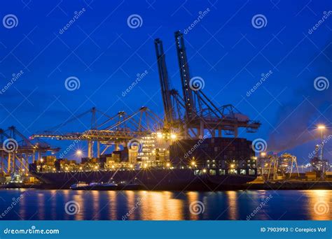 Container Terminal At Night Stock Photos - Image: 7903993