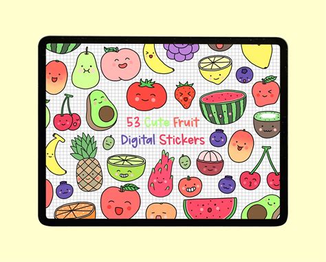 53 Cute Fruit Digital Stickers Fruit Printable Sticker - Etsy