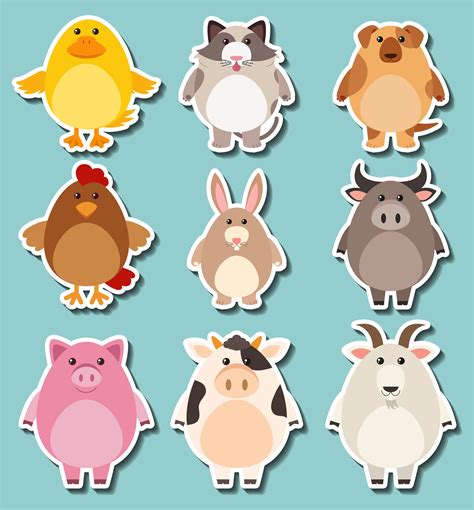 Sticker design for cute farm animals 300756 Vector Art at Vecteezy