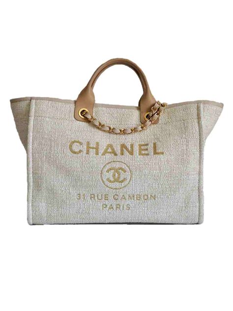 Chanel Deauville Medium shopping tote beige tweed|Vintage-United