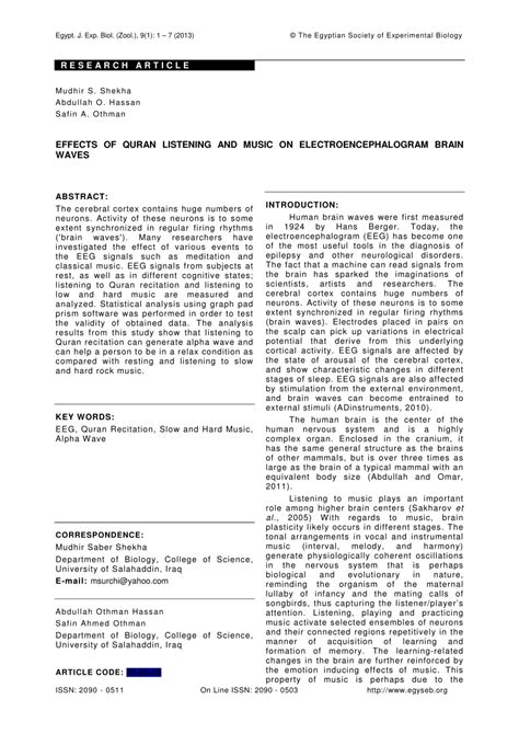 (PDF) EFFECTS OF QURAN LISTENING AND MUSIC ON ELECTROENCEPHALOGRAM ...