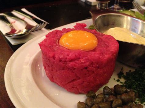 "Steak Tartare," from a restaurant in Brussels, Belgium A mound of Raw ...