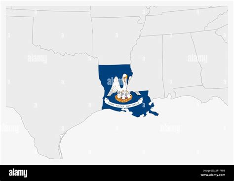 US state Louisiana map highlighted in Louisiana flag colors, gray map with neighboring usa ...