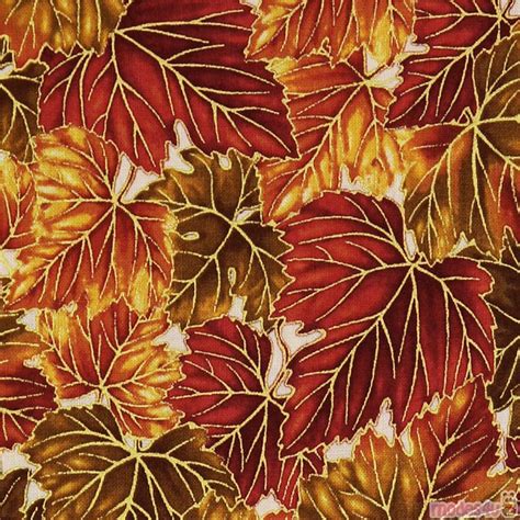 Orange leaf gold floral metallic fabric by Robert Kaufman Fabric by Robert Kaufman - modes4u