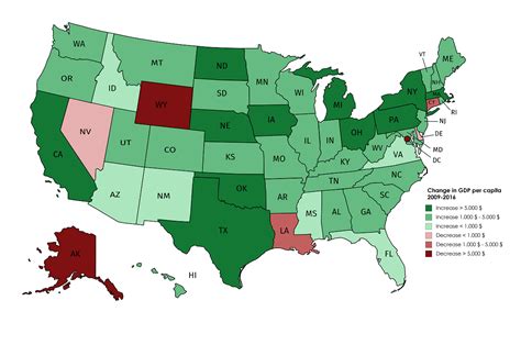 Changes in US States' GDP per capita 2009 - 2016 [OC] [1200 x 796] : r ...