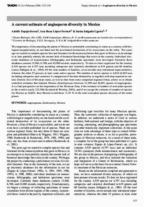 (PDF) A Current Estimate of Angiosperm Diversity in Mexico | Adolfo Espejo-Serna - Academia.edu