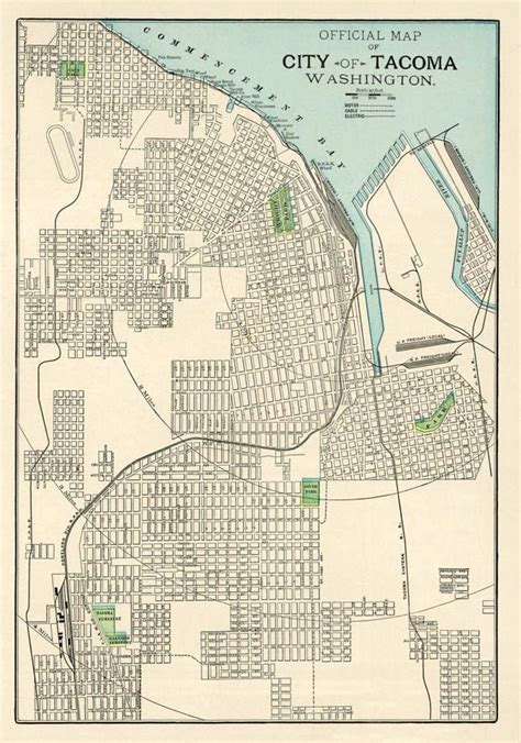 Antique Tacoma (Washington) city map Washington Map, Tacoma Washington, Washington Street ...