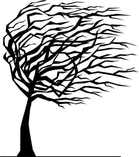 Royalty Free Silhouette Of A Tree Blowing In Wind Clip Art, Vector ...