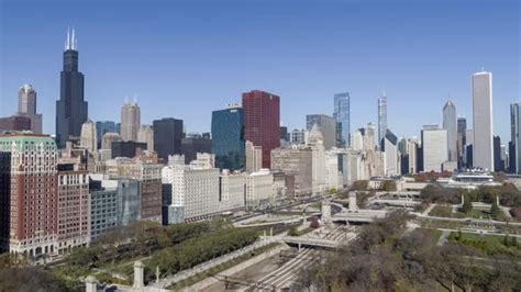 Aerial View of Chicago Cityscape and Michigan Avenue, Stock Footage