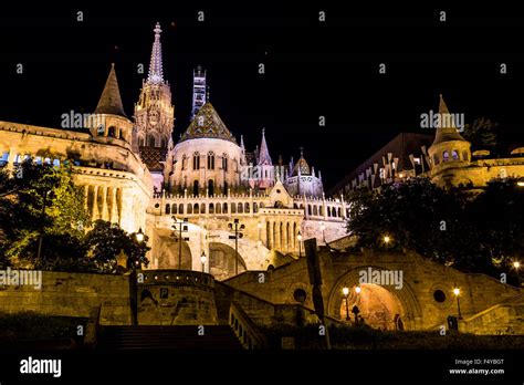 Fisherman's Bastion at night in Budapest Hungary Stock Photo - Alamy