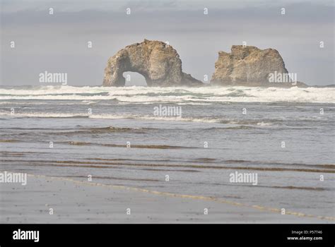 Rockaway Beach, Oregon. United States. Twin Rocks off shore at Rockaway ...