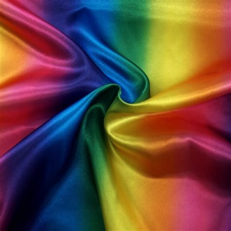 Silky Satin Fabric Rainbow Bright Gradient Stripes Dressmaking