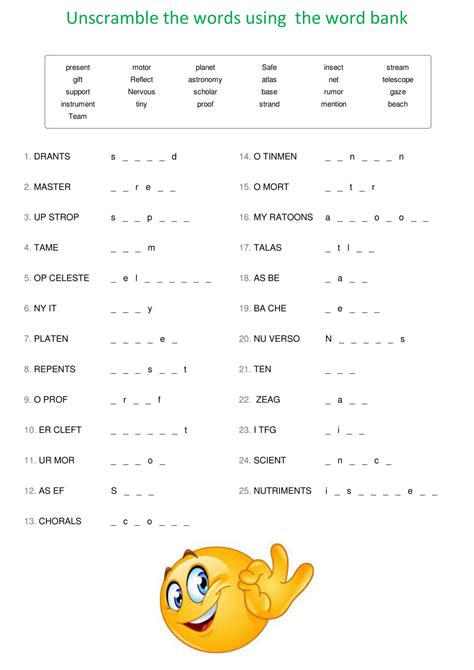 worksheets: Unscramble The Words