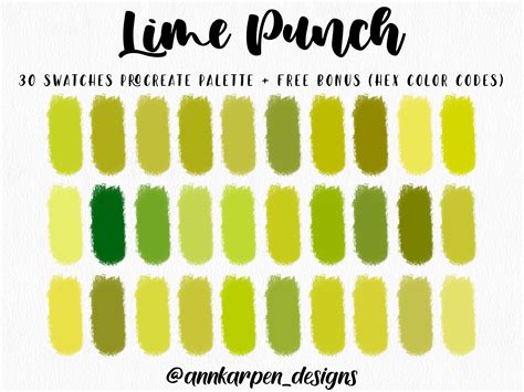 Lime Punch Procreate Palette, 30 HEX Color Codes, Instant Digital ...