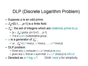 PPT – DLP Discrete Logarithm Problem PowerPoint presentation | free to ...