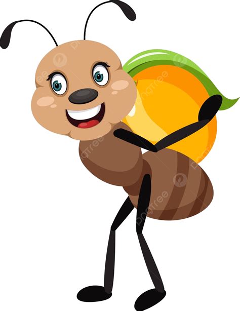 An Ant Holding A Peach Depicted In Vector Format Using An Illustrator On A Plain White ...