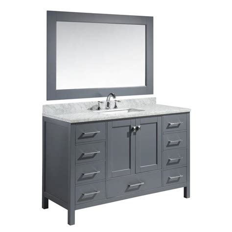 Design Element London 54-in Gray Single Sink Bathroom Vanity with White Marble Top and Mirror at ...