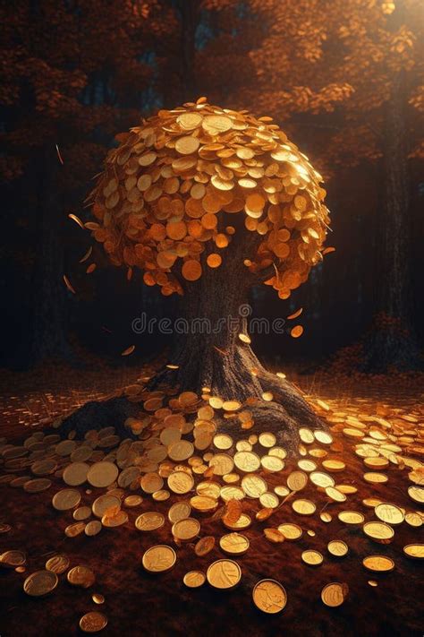 A Golden Tree with Gold Coins Growing on it. Generative AI Stock ...