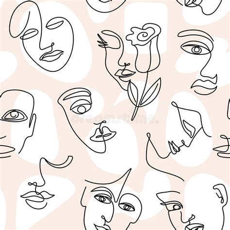 Abstract Line Face Pattern. Bohemian Woman Faces Profile, Textile Art ...