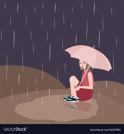 Sad Girl With Umbrella Drawing