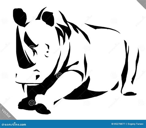 Black and White Linear Paint Draw Rhino Vector Illustration Stock ...