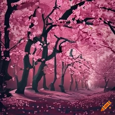 Beautiful cherry blossom forest