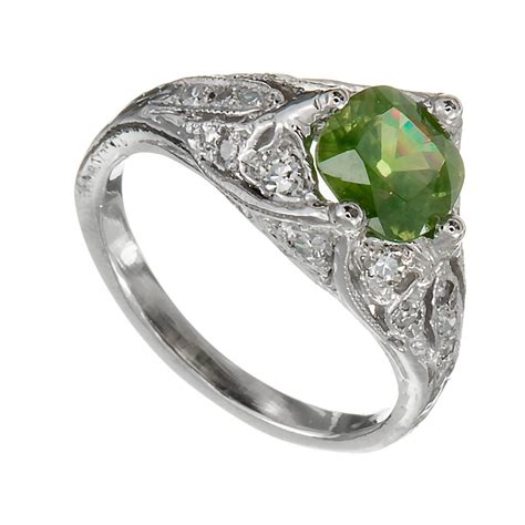 Green Demantoid Garnet Diamond Platinum Ring | Platinum diamond rings, Fashion rings, Jewelry