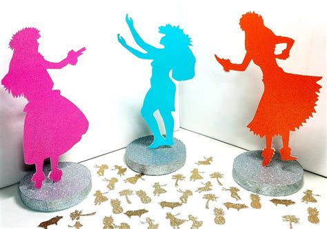 Aloha Set of 3 Hawaiian Luau Dancers Dancing Glitter Centerpieces ...