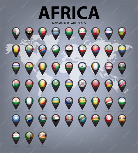 Premium Vector | Map markers with flags Africa. Original colors.