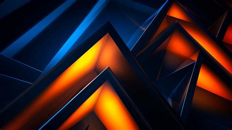 Blue Orange Red Shades Shapes Light Triangles Abstraction Wallpaper ...