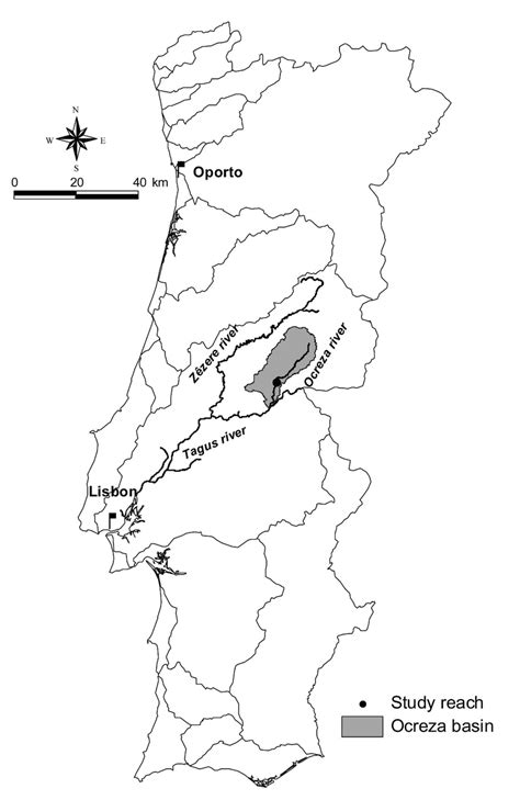 1. Map of Portugal showing the location of the Ocreza and Tagus River ...