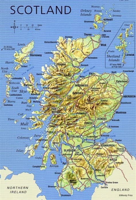 Large Detailed Map Of Scotland With Relief, Roads, Major Cities And ...