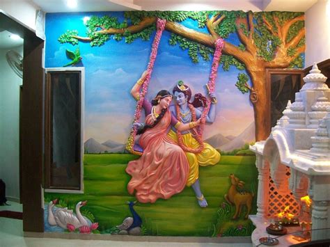 Multicolor Fiber Radha Krishna Wall Mural Art, Size: 8 X 8 Feet at Rs ...