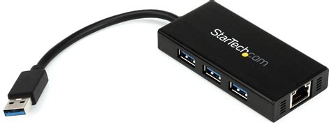 StarTech.com ST3300GU3B 3-Port Portable USB 3.0 Hub plus Gigabit ...