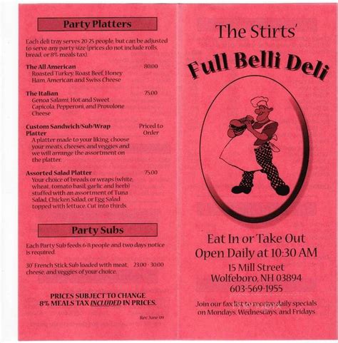 Menu of Full Belli Deli in Wolfeboro, NH 03894