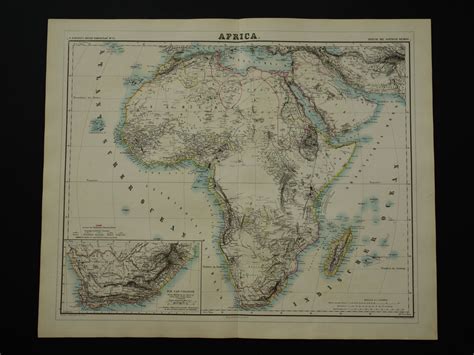 1874 AFRICA antique map of Africa LARGE beautiful hand-colored vintage ...