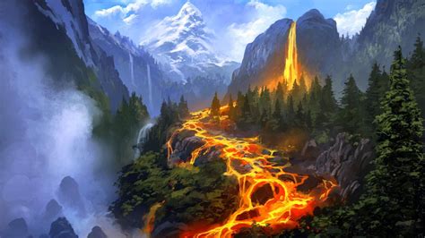 Desktop Wallpaper Lava Flow Of Volcanic Mountains, Hd Image, Picture, Background, J Fdks