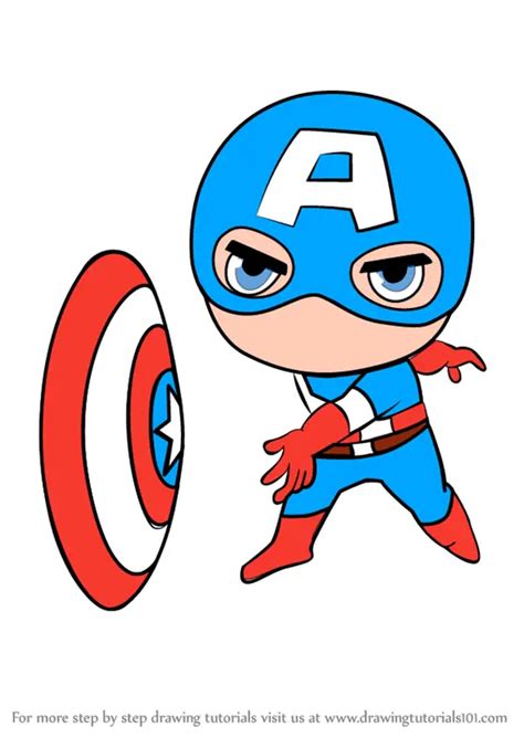 How to Draw Chibi Captain America (Chibi Characters) Step by Step | DrawingTutorials101.com