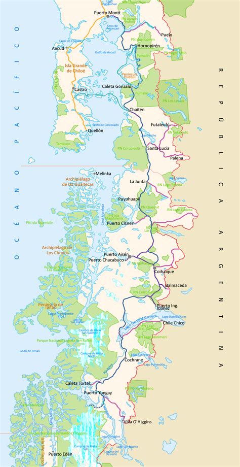 Carretera Austral Map - Aysén, Chile | South america travel, Chile ...