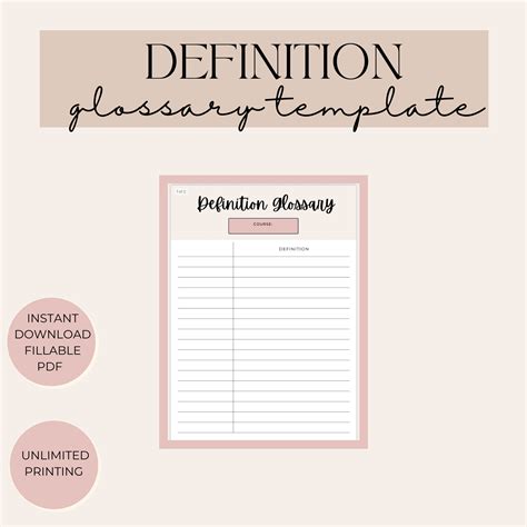 Definitions Glossary Study Template Study Template - Etsy