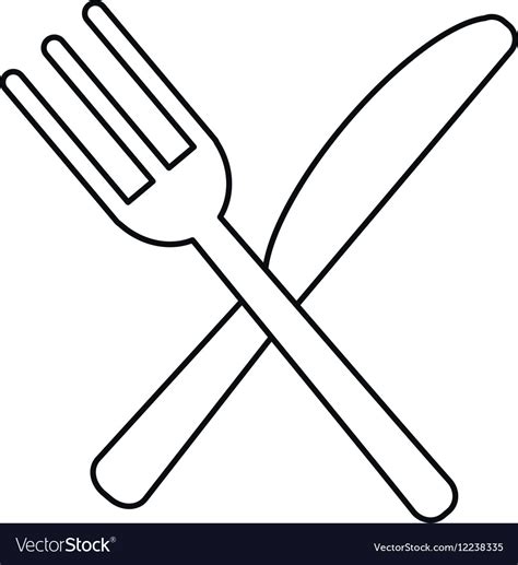 Utensils kitchen crossed fork and knife outline Vector Image