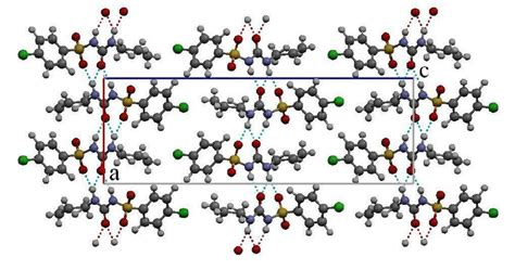 A fragment of the crystal structure of chlorpropamide A. Green – Cl ...