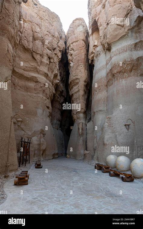 Entrance to the Al Qarah mountain, Unesco site Al Ahsa Oasis, Hofuf, Kingdom of Saudi Arabia ...